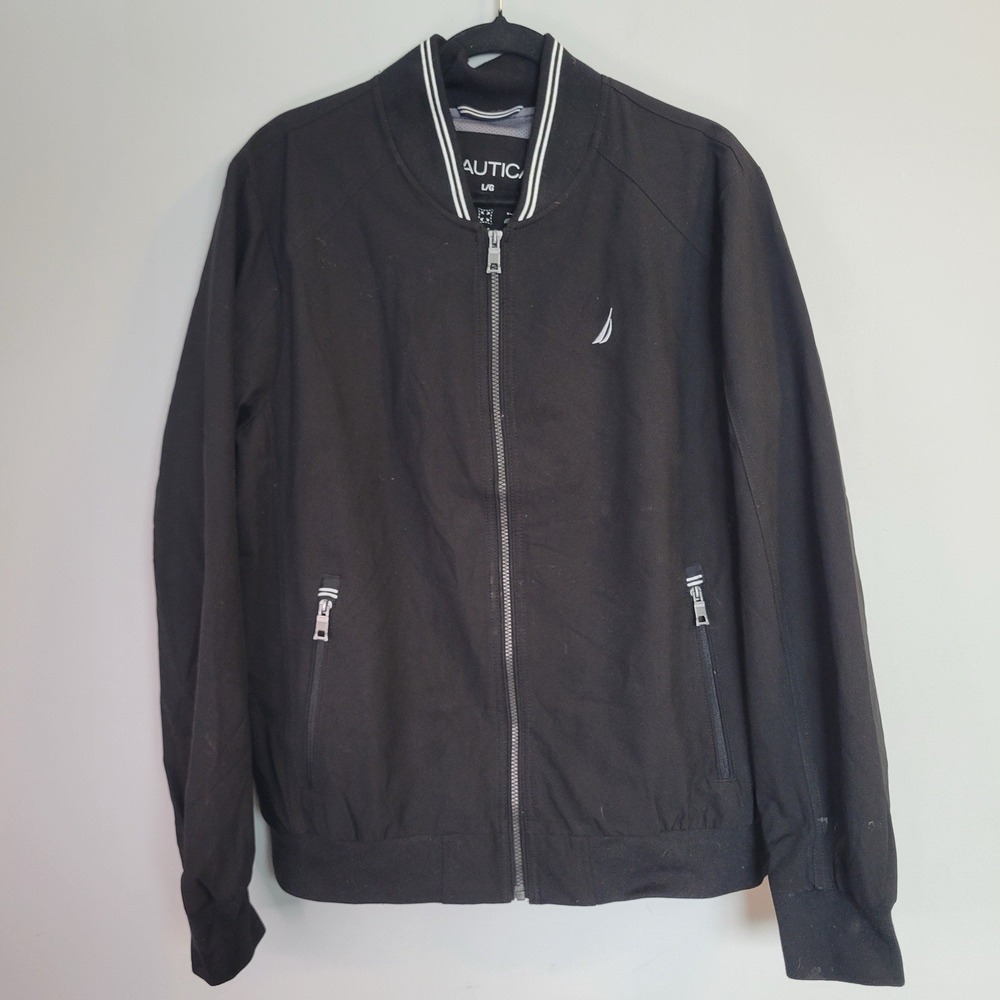 Nautica Jacket Men's Size Large Black Full Zip Windbreaker Vintage